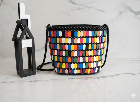 Multi-Color Beaded Barrel Bag